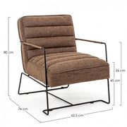 Poltrona con braccioli e struttura in acciaio e rivestimento in simil pelle marrone 63x74x80h cm