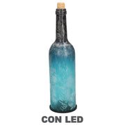 Bottiglia vetro blu pavone con led tondo cmø8h29