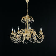 Lampadario in ferro Avorio Decape e Oro strass damasco otto luci 90x h70 cm