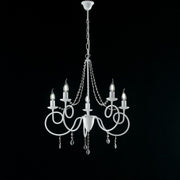 Lampadario ferro Bianco cinque luci decorazione shabby strass 58x h72 cm