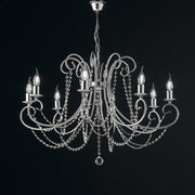 Lampadario in ferro Cromato otto luci con strass 74x h58 cm