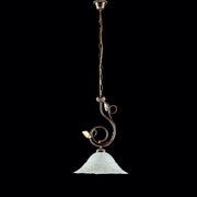 Lampadario ferro Marrone Oro una luce paralume vetro Bianco 33x h49 cm