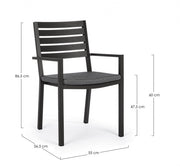 4x Sedia antracite con bracciolo e cuscino in alluminio stile industrial