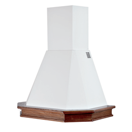 Cappa aspirante RUSTICA 5 LATI in acciaio inox bianco e cornice in legno colore tabacco cm 90