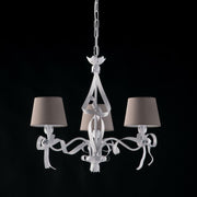 Lampadario ferro laccato bianco con decorazione shabby 3 luci