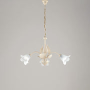Lampadario in ferro Avorio Oro tre luci vetri Alabastro Bianchi 60x h43 cm
