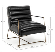 Poltrona struttura in acciaio verniciato e seduta rivestita in similpelle nero 62,5x74x80-45-56h cm