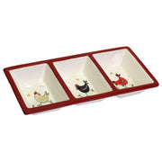Vassoio ceramica bianco galline 3 posticm32,3x15,8h4,7