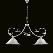Lampadario  ferro Bianco Oro due luci paralumi in vetro Bianco 94x h49 cm