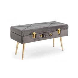 Panca in velluto con contenitore Grigio POLINA 80x34x h42 cm