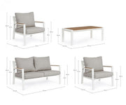 Set 4 salotto bianco con cuscino in alluminio
