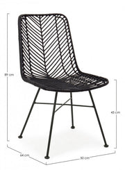 Sedia Lorena nera intreccio in rattan