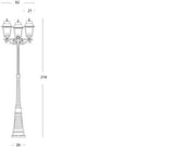 Lampada da terra in alluminio pressofuso con diffusori in vetro trasparente - Altezza max 210mm - 3 lampade da 100W - IP43 nero