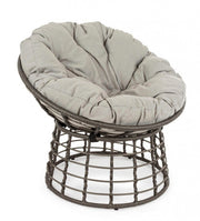 Poltrona per esterno in fibra naturale Grigio con cuscino MOLLY diametro 69x92x h78 cm