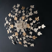 Plafoniera in ferro Avorio Oro Chiaro e strass sei luci 80x h22 cm edera