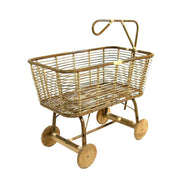 Culla per bambini in giunco con ruote in legno 97x57xh.43/79 cm