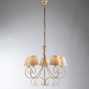 Lampadario vienna ferro Avorio Oro cinque luci paralumi  tessuto 60x h58 cm