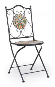 Sedia pieghevole in acciaio NAXOS con seduta e schienale decorate in ceramica 92h cm