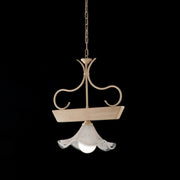 Lampadario legno e ferro laccato avorio con decorazione decape 1 luci