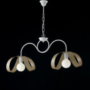 Lampadario moderno a sospensione in ferro Bianco Tortora due luci 82x h35 cm
