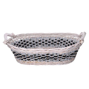 Cesta vimini intreccio azzurro bianco ovale cm67/75x42h12