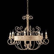 Lampadario in ferro laccato avorio con decoro decape 8 luci con fregi