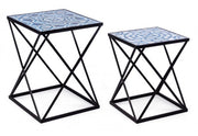 Set 2 tavolini NEAPOLIS in acciaio con piano in mdf decorato con stampa 55h 47h cm