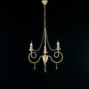Lampadario in ferro Avorio tre luci decorazione decape e strass 50x h67 cm