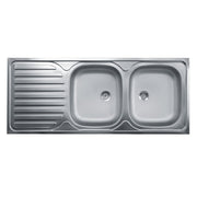 Lavello cucina due vasche con gocciolatoio sx acciaio da appoggio 50x120 cm(N127SX) EFFEZ