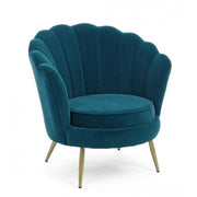 Poltrona vintage retro in velluto blu pavone cm 80 x 76 x84 h