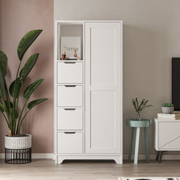 Mobile multiuso Yada midi bianco con 1 anta, 4 cassetti H 164.5 x L 77 x P 29.6 cm