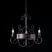 Lampadario in ferro laccato nero con decoro ruggine 3 luci con fregi