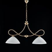 Lampadario in ferro Avorio decape due luci paralumi in vetro Alabastro bianchi 92x h50 cm