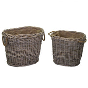 Cesta portalegna vimini con manici 1-2 foderata juta naturale ovale cm 57x46h46