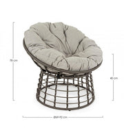 Poltrona per esterno in fibra naturale Grigio con cuscino MOLLY diametro 69x92x h78 cm