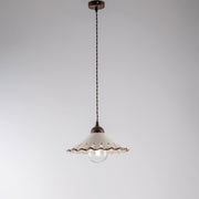 Lampadario con cavo in tessuto Nero Ruggine una luce paralume in ceramica Bianco 30x h15 cm