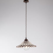 Lampadario cavo tessuto Nero Ruggine paralume in ceramica Bianca 30x h14 cm