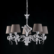 Lampadario  ferro laccato bianco con decorazione shabby 5 luci