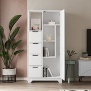Mobile multiuso Yada midi bianco con 1 anta, 4 cassetti H 164.5 x L 77 x P 29.6 cm