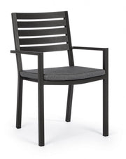 4x Sedia antracite con bracciolo e cuscino in alluminio stile industrial