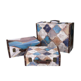 Rectangular Moroccan blue eco-leather suitcase 1-3 cm40x14h30