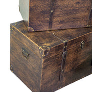 Rectangular brown wooden eco-leather trunk 1-3 cm68x38h40