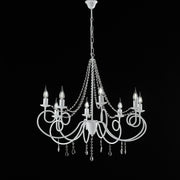 Lampadario in ferro Bianco otto luci decorazione shabby e strass 80x h75 cm