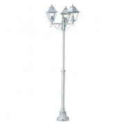 Palo telescopico in alluminio pressofuso con diffusori in vetro trasparente - Altezza max lampade 170mm - Triangolo di fissaggio a terra biancoargento