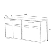 Madia multiuso quattro ante due cassetti Bianco Rovere TRUVA 140x40x h78 cm