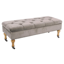 Panca contenitore beige in velluto stile classico