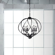 Lampadario deco sospensione ferro Nero decorazione Argento sei luci 57x h57 cm