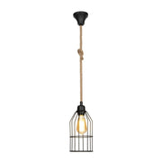 Lampada a sospensione Halat ASZ0549 in metallo nero e corda EFFEZ