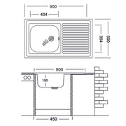 Lavello cucina vasca con gocciolatoio sx acciaio da appoggio 50x90 cm