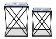 Set Tavolini in acciaio Nero con fantasia marina REEF K04 2 pezzi